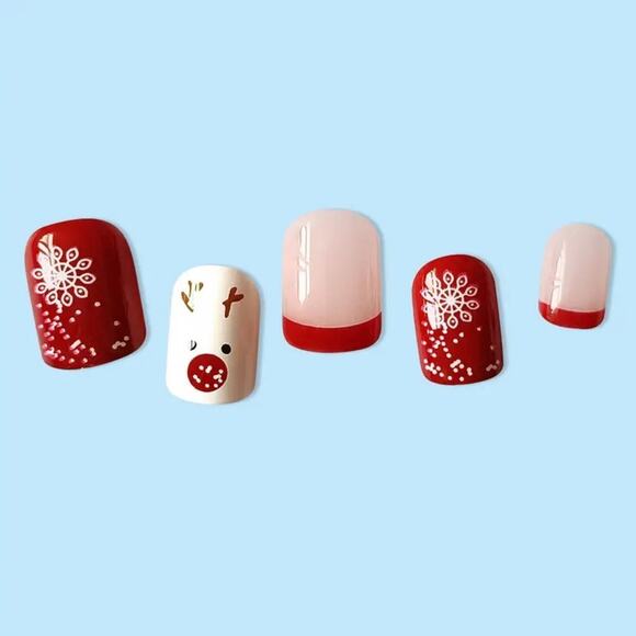 Christmas French Tip Press On Nails - Picture 4 of 6